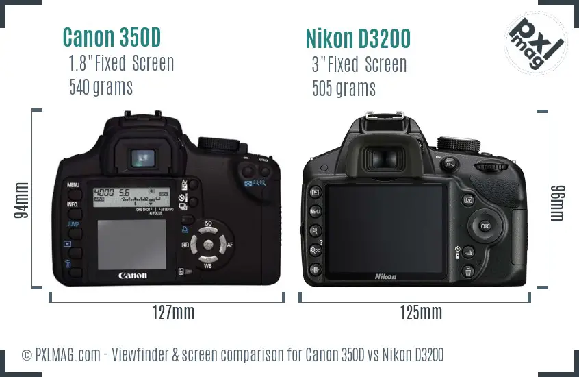 Canon 350D vs Nikon D3200 Screen and Viewfinder comparison