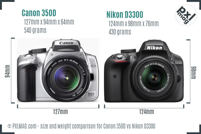 Canon 350D vs Nikon D3300 size comparison