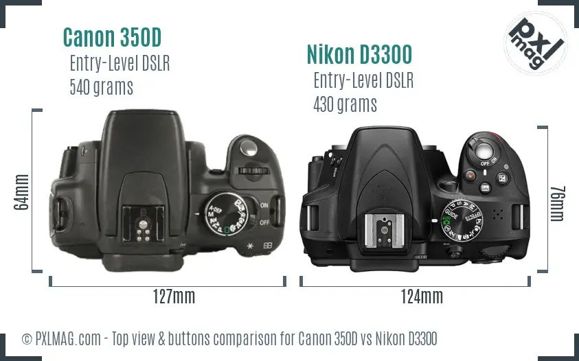 Canon 350D vs Nikon D3300 top view buttons comparison
