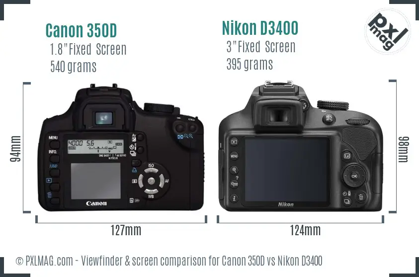 Canon 350D vs Nikon D3400 Screen and Viewfinder comparison