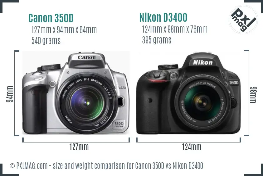 Canon 350D vs Nikon D3400 size comparison