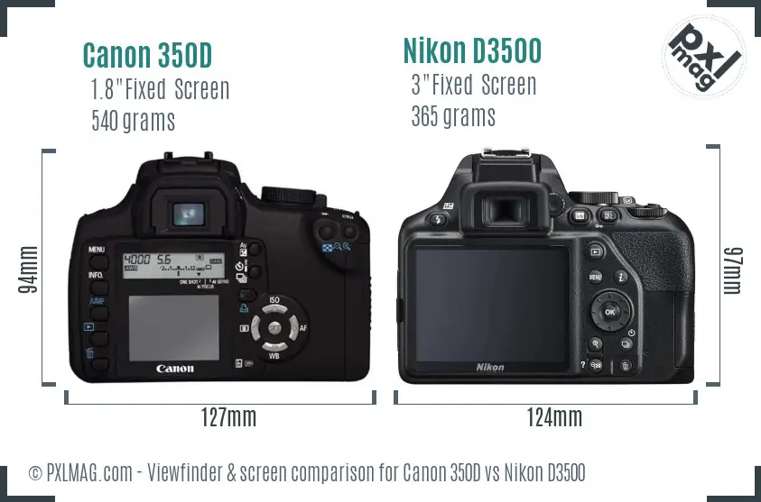 Canon 350D vs Nikon D3500 Screen and Viewfinder comparison