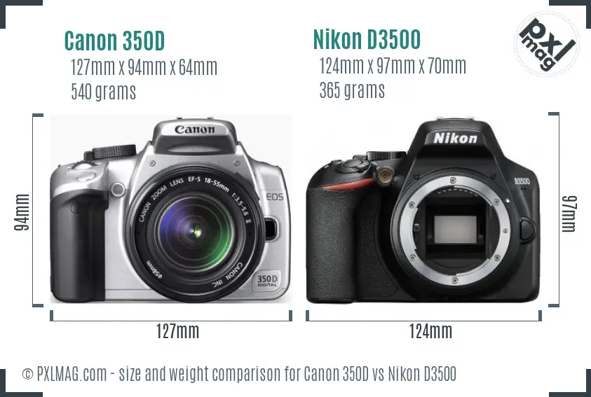 Canon 350D vs Nikon D3500 size comparison