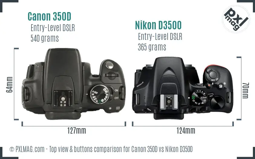 Canon 350D vs Nikon D3500 top view buttons comparison