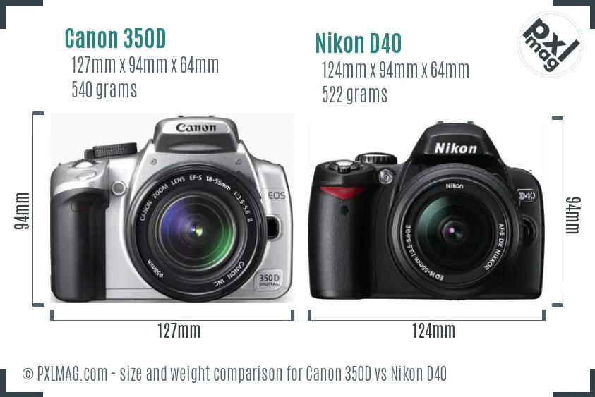 Canon 350D vs Nikon D40 size comparison