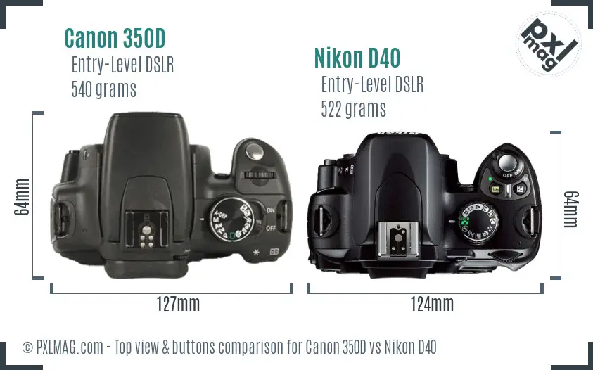 Canon 350D vs Nikon D40 top view buttons comparison
