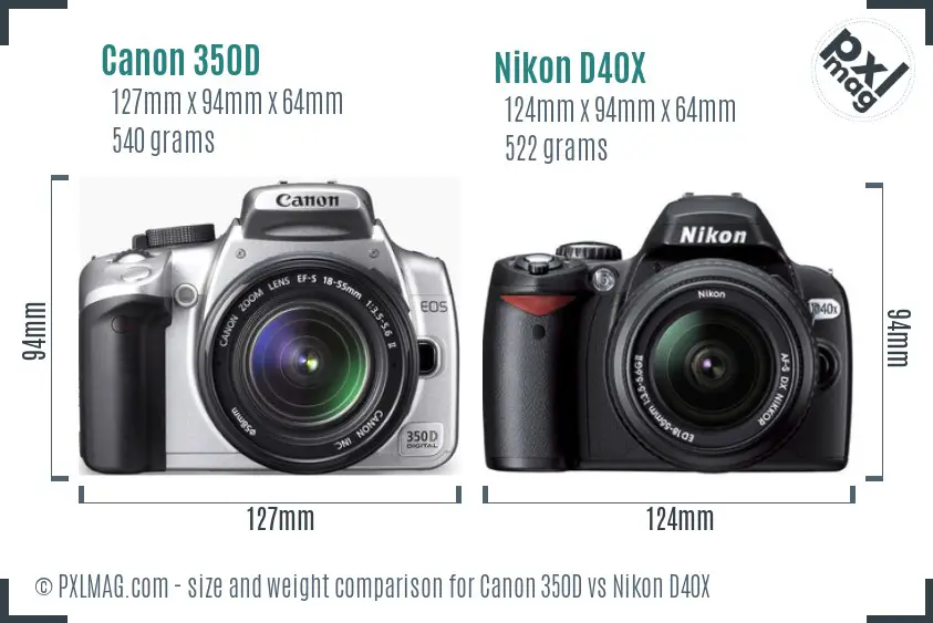 Canon 350D vs Nikon D40X size comparison