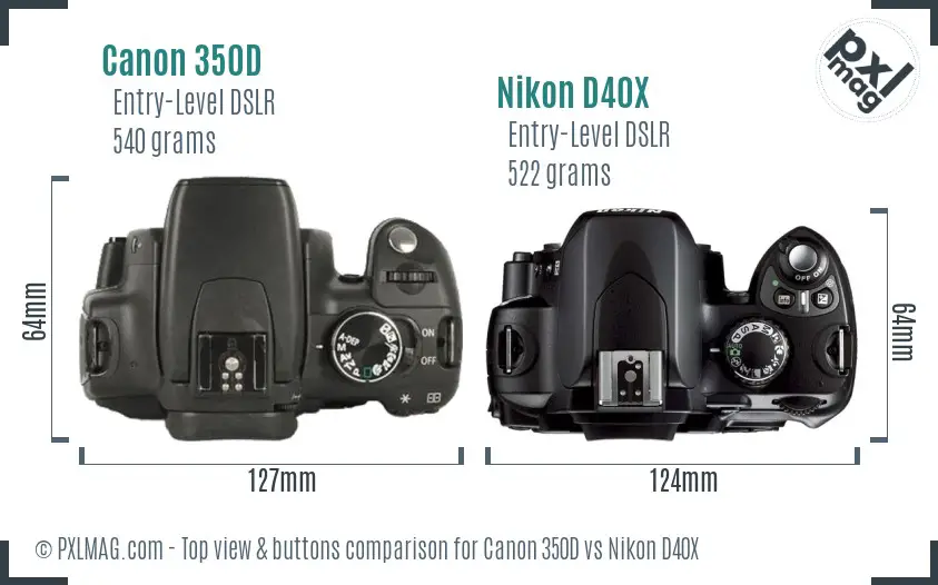 Canon 350D vs Nikon D40X top view buttons comparison