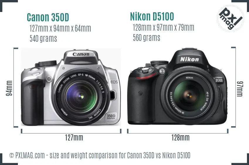 Canon 350D vs Nikon D5100 size comparison