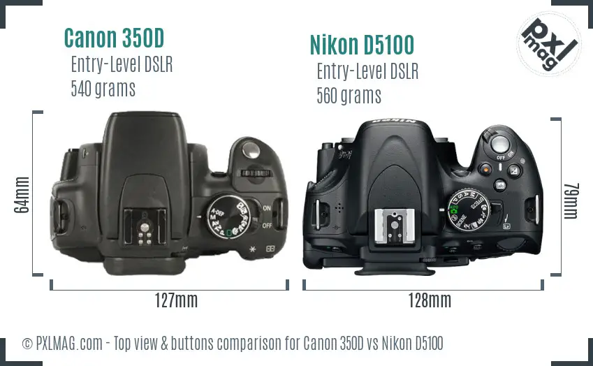 Canon 350D vs Nikon D5100 top view buttons comparison