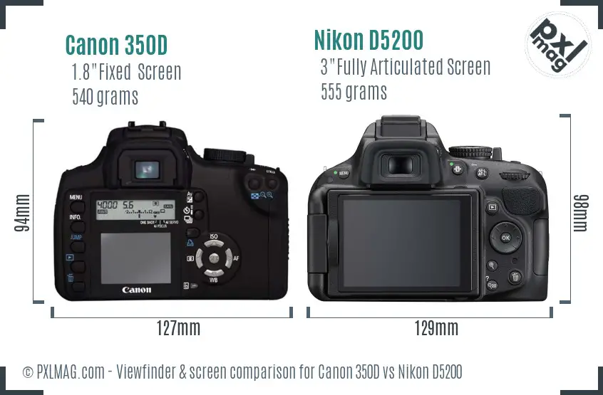 Canon 350D vs Nikon D5200 Screen and Viewfinder comparison Canon 350D vs Nikon D5200 Screen and Viewfinder comparison