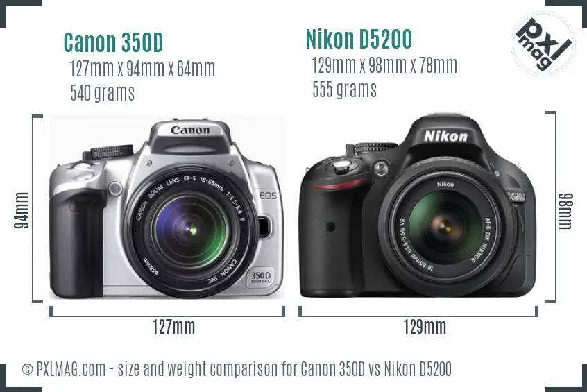 Canon 350D vs Nikon D5200 size comparison Canon 350D vs Nikon D5200 size comparison