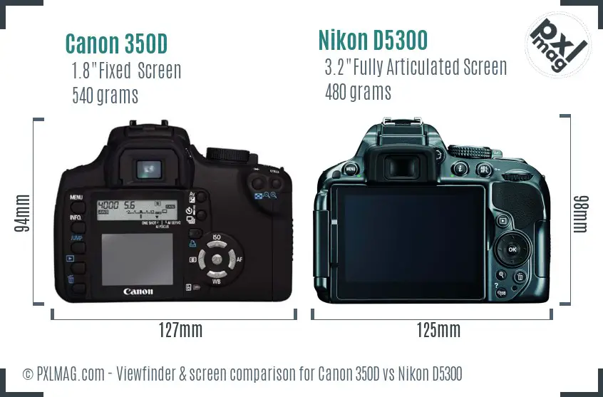 Canon 350D vs Nikon D5300 Screen and Viewfinder comparison