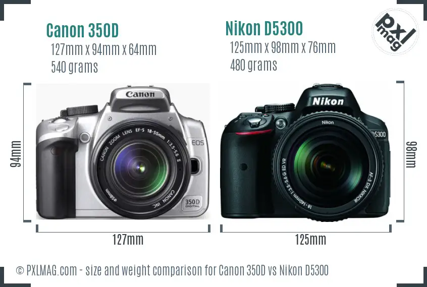 Canon 350D vs Nikon D5300 size comparison