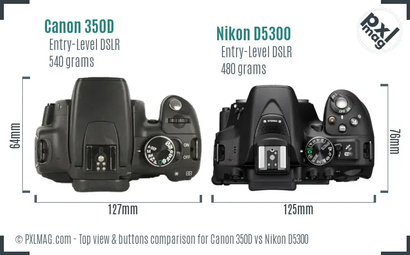 Canon 350D vs Nikon D5300 top view buttons comparison