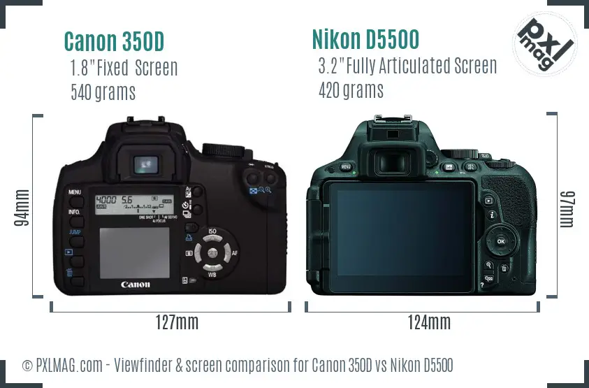 Canon 350D vs Nikon D5500 Screen and Viewfinder comparison