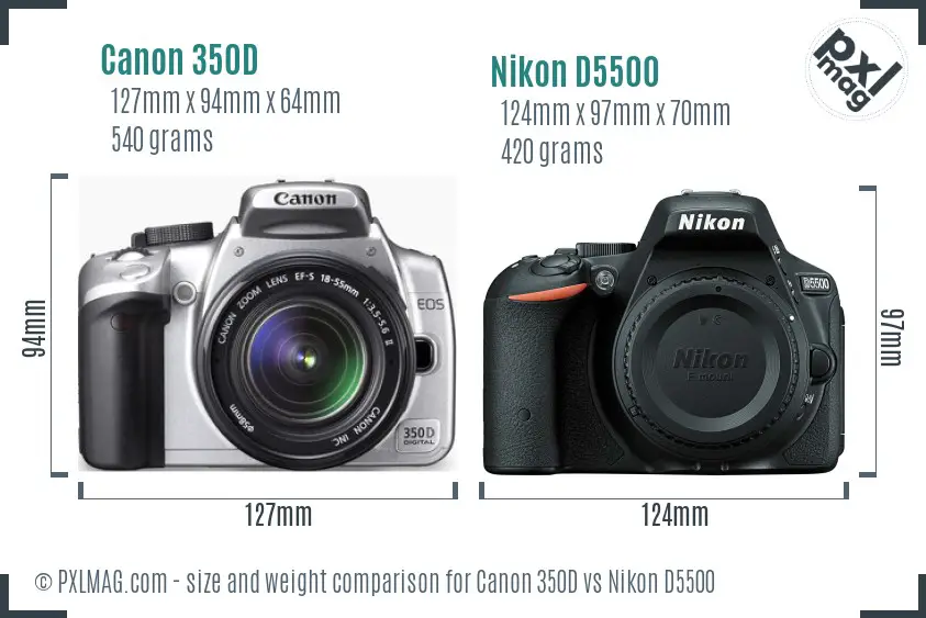 Canon 350D vs Nikon D5500 size comparison