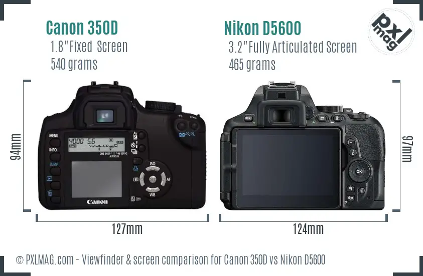 Canon 350D vs Nikon D5600 Screen and Viewfinder comparison