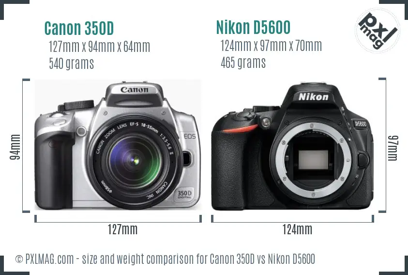 Canon 350D vs Nikon D5600 size comparison