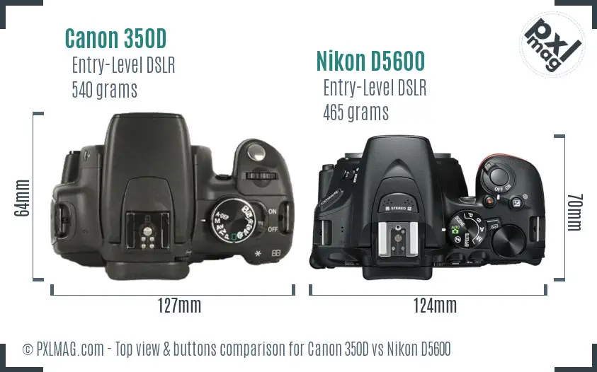 Canon 350D vs Nikon D5600 top view buttons comparison