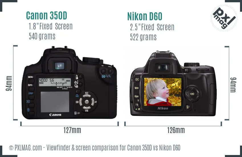 Canon 350D vs Nikon D60 Screen and Viewfinder comparison