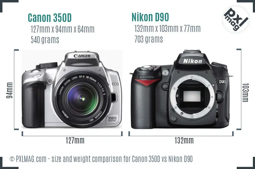 Canon 350D vs Nikon D90 size comparison Canon 350D vs Nikon D90 size comparison