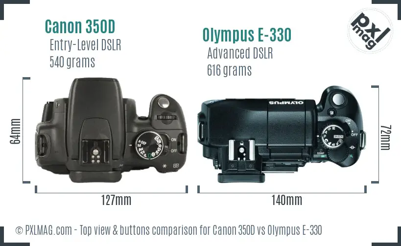 Canon 350D vs Olympus E-330 top view buttons comparison