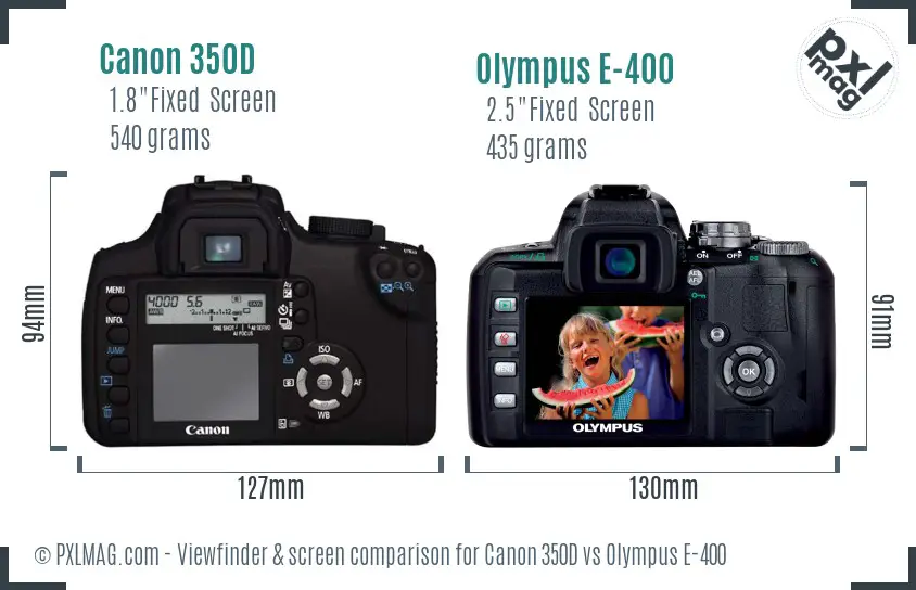 Canon 350D vs Olympus E-400 Screen and Viewfinder comparison