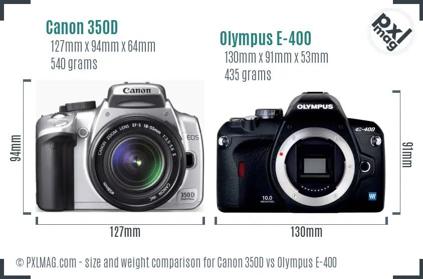 Canon 350D vs Olympus E-400 size comparison