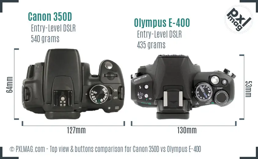 Canon 350D vs Olympus E-400 top view buttons comparison