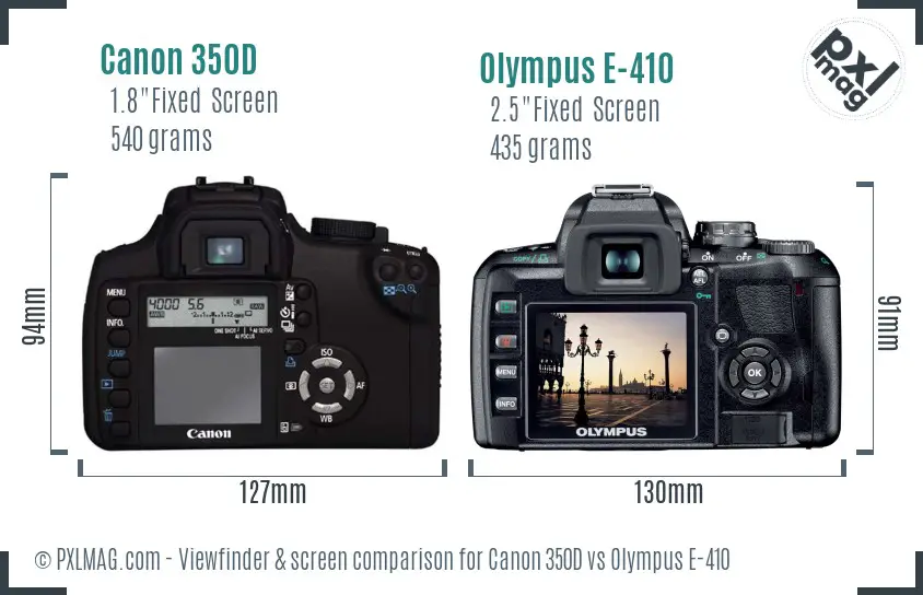Canon 350D vs Olympus E-410 Screen and Viewfinder comparison