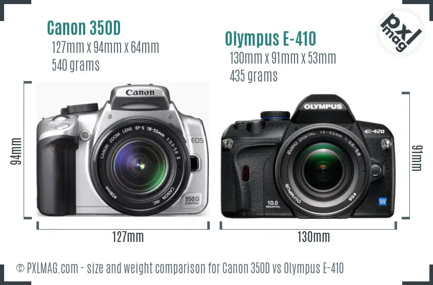 Canon 350D vs Olympus E-410 size comparison