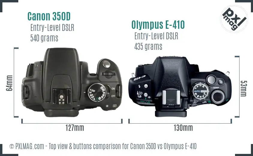 Canon 350D vs Olympus E-410 top view buttons comparison