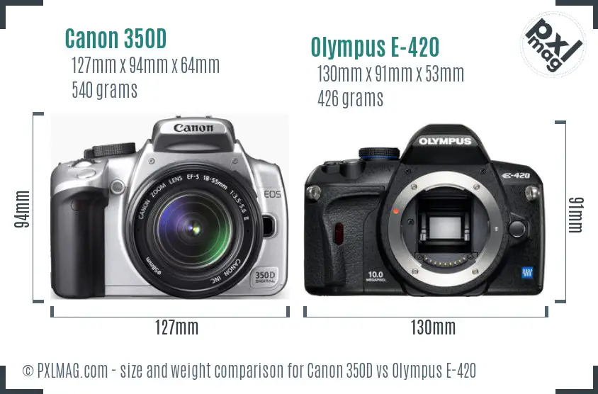 Canon 350D vs Olympus E-420 size comparison