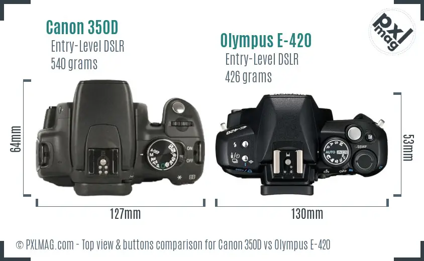 Canon 350D vs Olympus E-420 top view buttons comparison