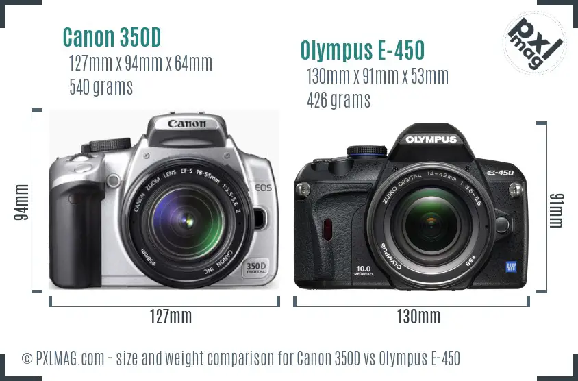 Canon 350D vs Olympus E-450 size comparison
