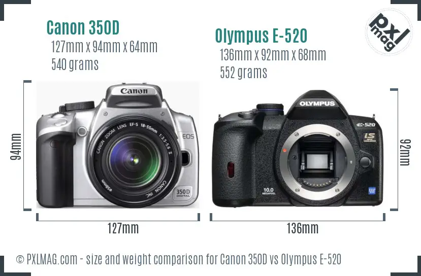 Canon 350D vs Olympus E-520 size comparison