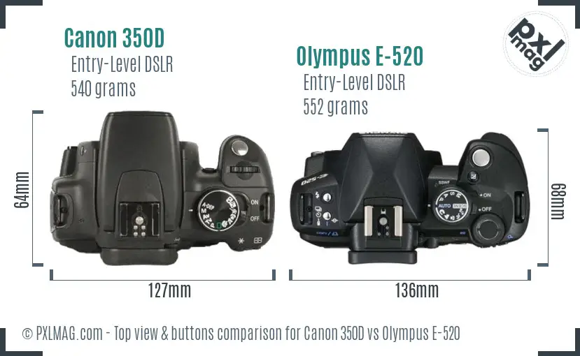 Canon 350D vs Olympus E-520 top view buttons comparison