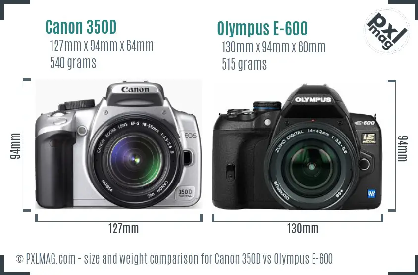 Canon 350D vs Olympus E-600 size comparison