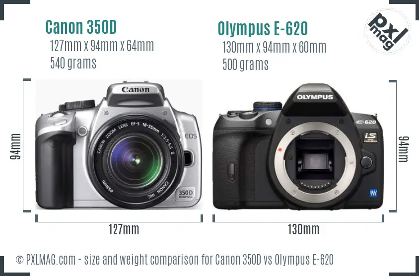 Canon 350D vs Olympus E-620 size comparison