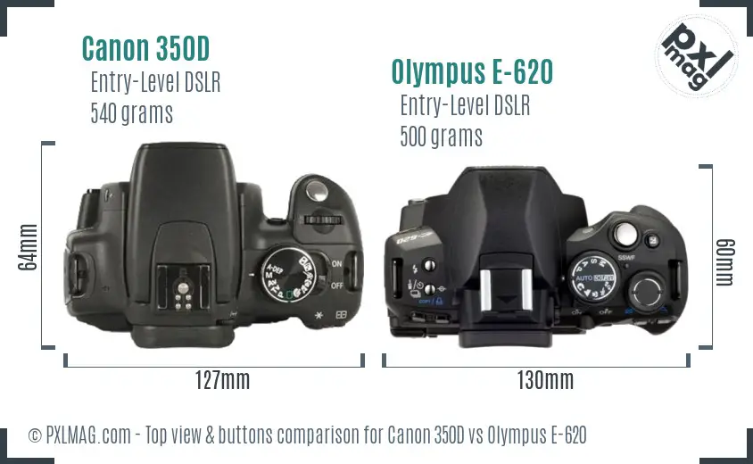 Canon 350D vs Olympus E-620 top view buttons comparison