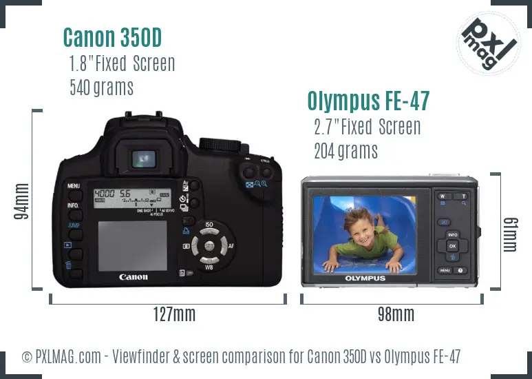 Canon 350D vs Olympus FE-47 Screen and Viewfinder comparison