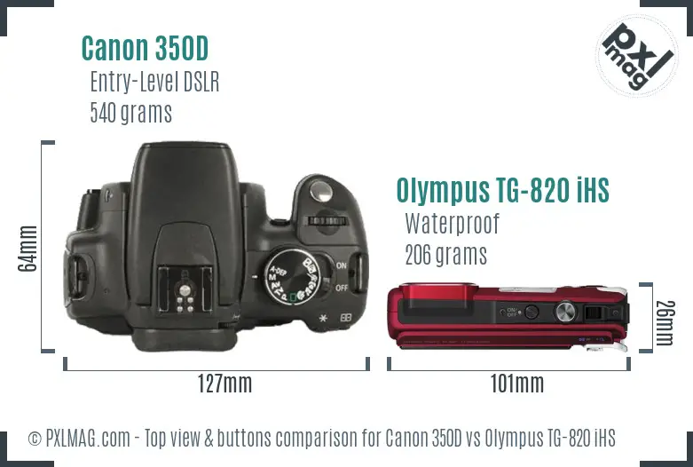 Canon 350D vs Olympus TG-820 iHS top view buttons comparison