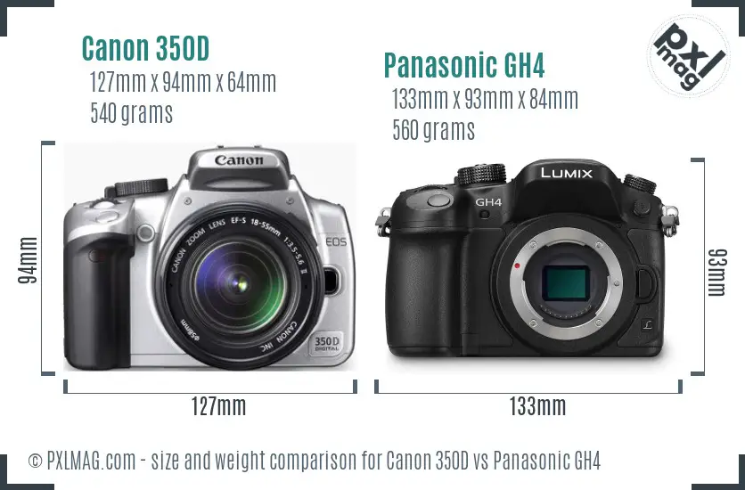 Canon 350D vs Panasonic GH4 size comparison
