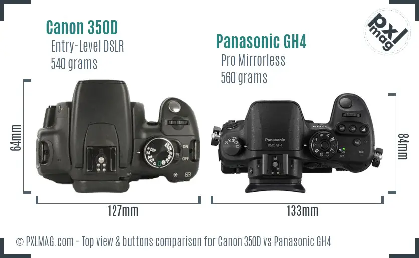Canon 350D vs Panasonic GH4 top view buttons comparison
