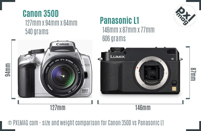 Canon 350D vs Panasonic L1 size comparison