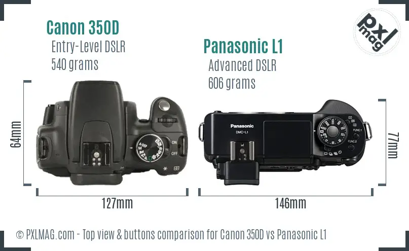 Canon 350D vs Panasonic L1 top view buttons comparison
