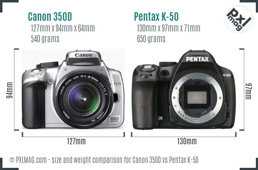 Canon 350D vs Pentax K-50 size comparison