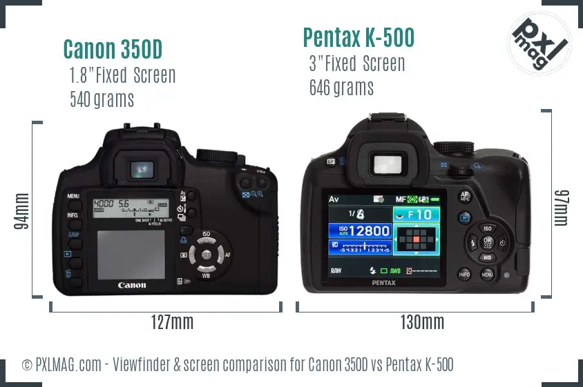 Canon 350D vs Pentax K-500 Screen and Viewfinder comparison