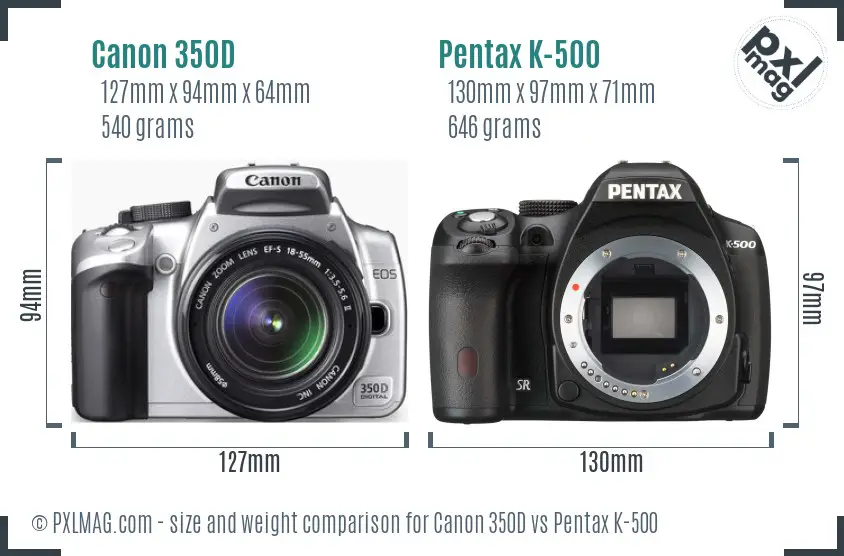 Canon 350D vs Pentax K-500 size comparison